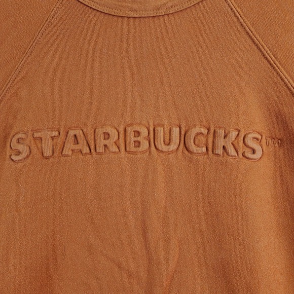 Starbucks Embossed Logo Sweatshirt Mens XL Burnt Orange Fleece Raglan - Picture 2 of 8